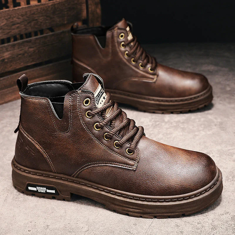 Retro Lace-Up Boots in Vintage Leather Look