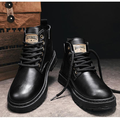 Retro Lace-Up Boots in Vintage Leather Look