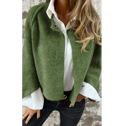Short Wool Coat Women Elegant Round Neck