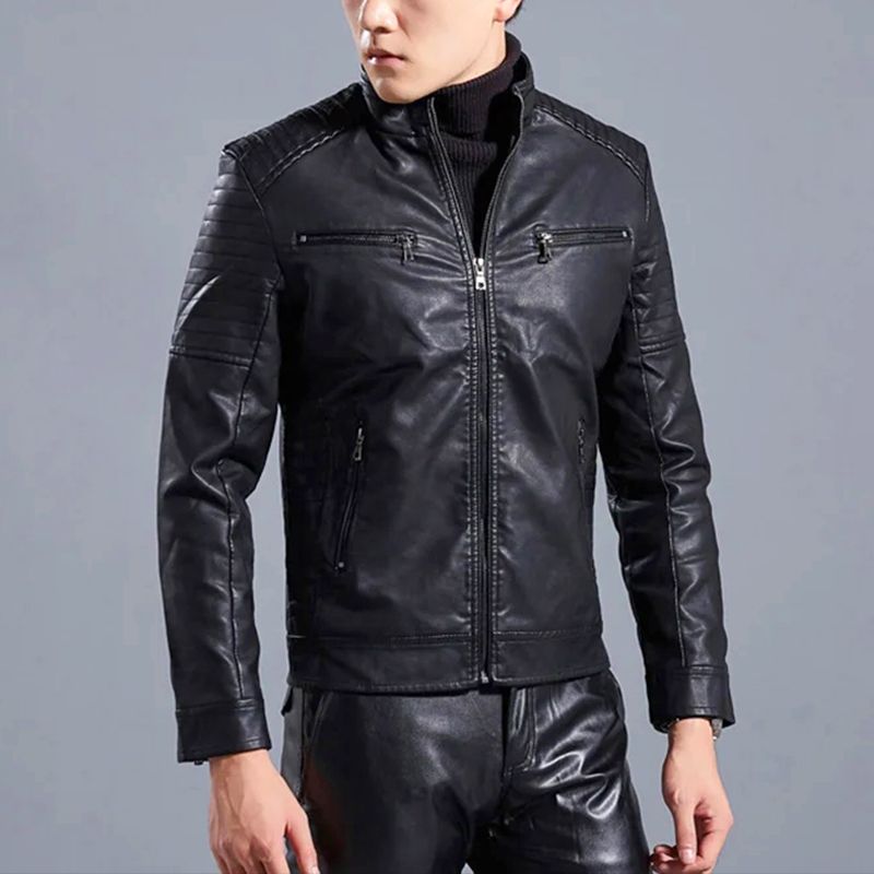 Stylish Leather Jacket Front Zipper