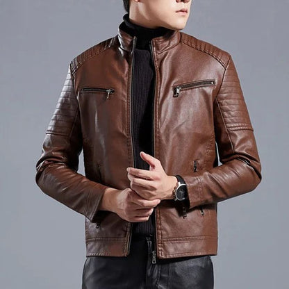 Stylish Leather Jacket Front Zipper