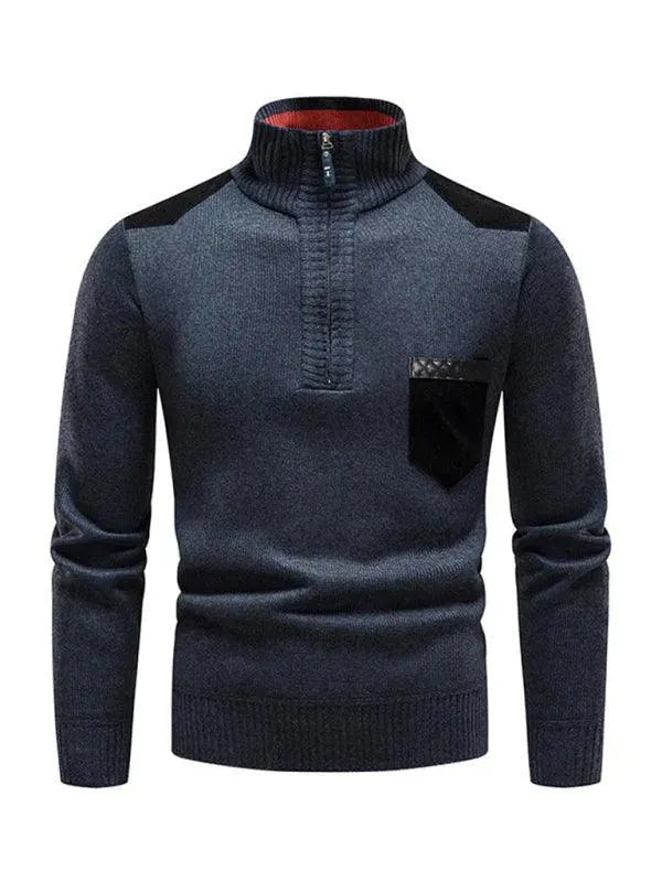 Patchwork Turtleneck Sweater for Men, Modern