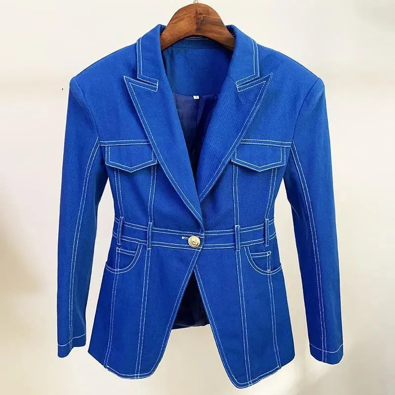 Stylish Women's Denim Blazer Elegant Solid Color