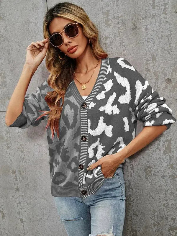 Übergroße Strickjacke Leopardenmuster Trendy Pullover