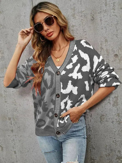 Übergroße Strickjacke Leopardenmuster Trendy Pullover