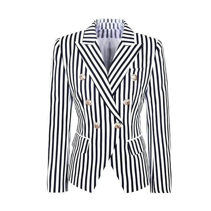 Fashionable Blazer Women Striped Elegant