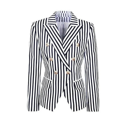 Fashionable Blazer Women Striped Elegant
