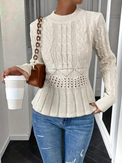 Classic Cable Knit Round Neck Sweater