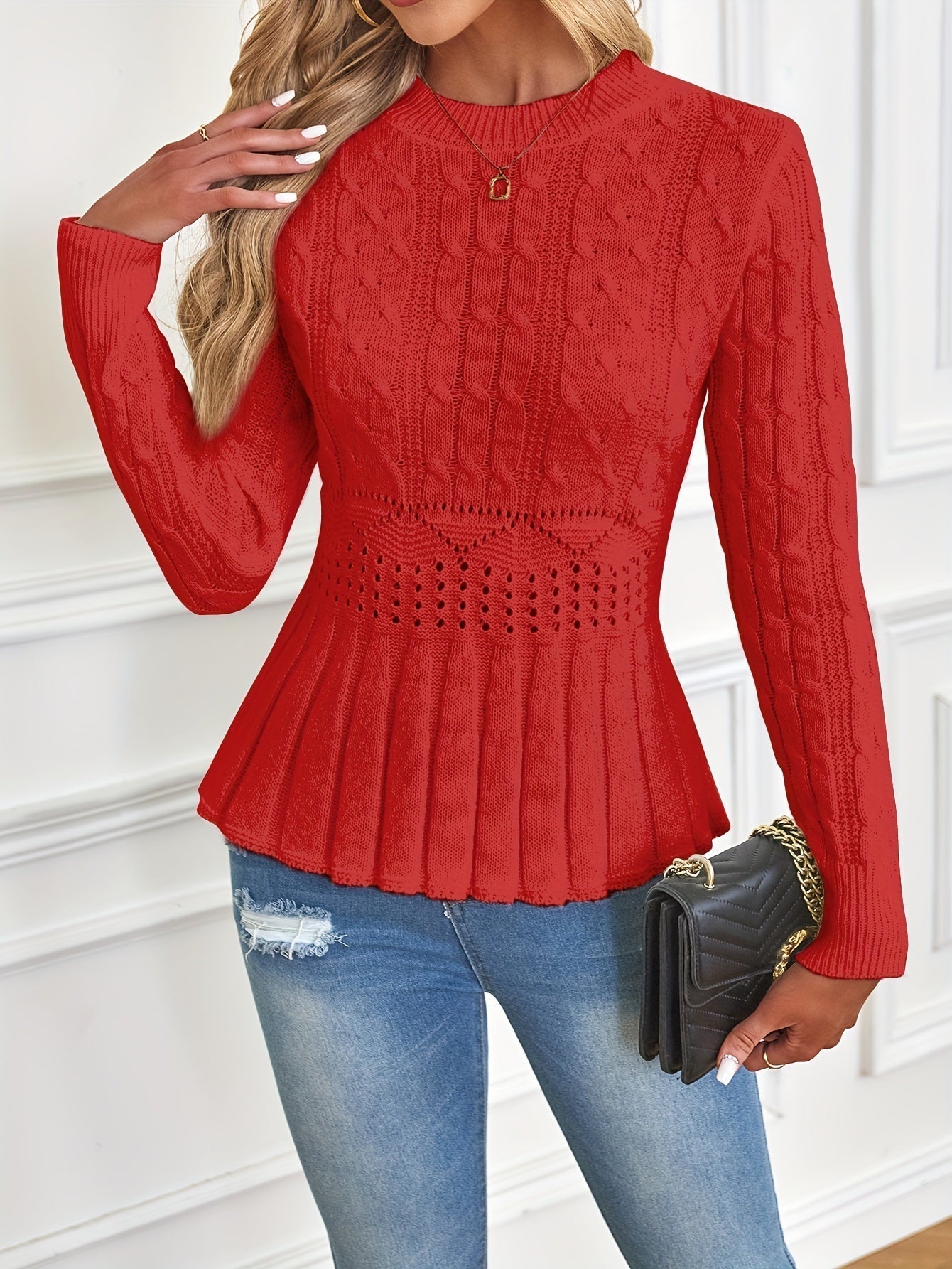 Classic Cable Knit Round Neck Sweater