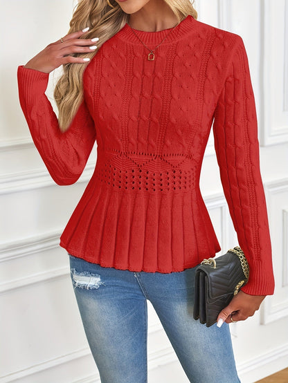 Classic Cable Knit Round Neck Sweater