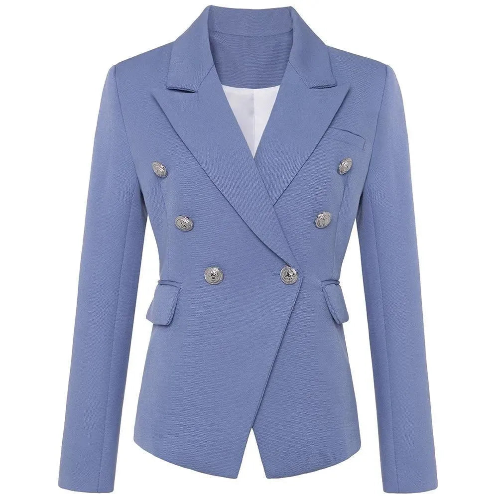 Elegant Double-Breasted Women's Fashion Blazer Black