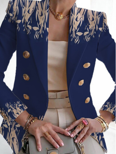 Elegante Damenjacke Blumenmuster Ohne Kragen - IdealeKleiden