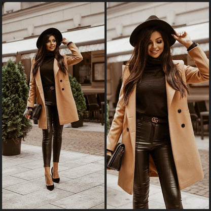 Elegant Women's Long Brown Jacket - Comfortable Stylish