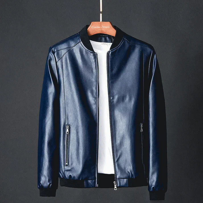 Herren Lederjacke Modern Schwarz Kunstleder
