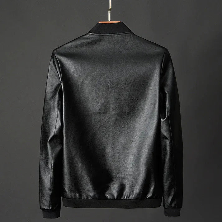 Herren Lederjacke Modern Schwarz Kunstleder - IdealeKleiden