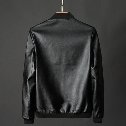 Herren Lederjacke Modern Schwarz Kunstleder - IdealeKleiden
