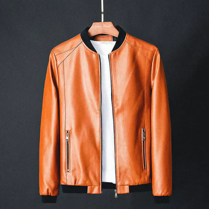 Herren Lederjacke Modern Schwarz Kunstleder