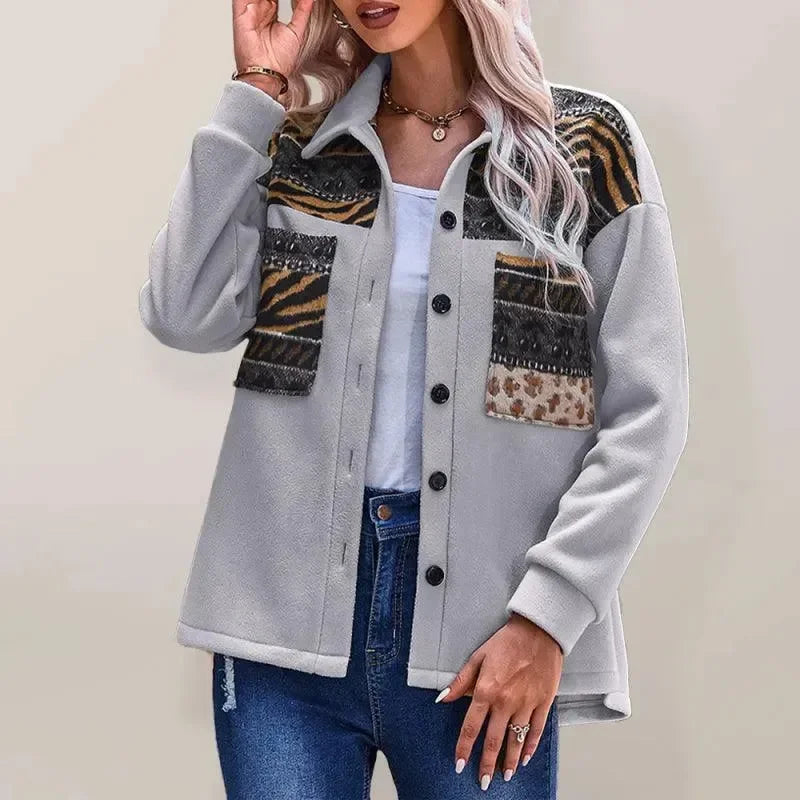 Stylish Women's Coat Patchwork V-Neck Modern