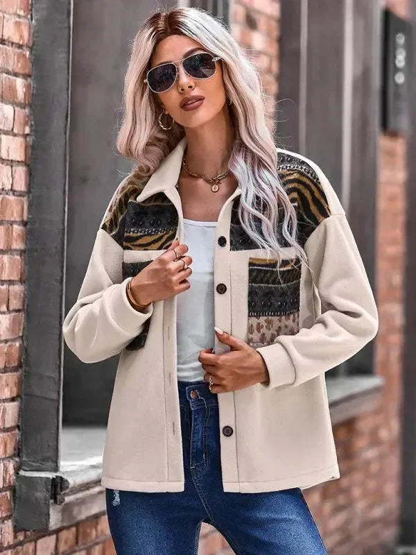Stylish Women's Coat Patchwork V-Neck Modern