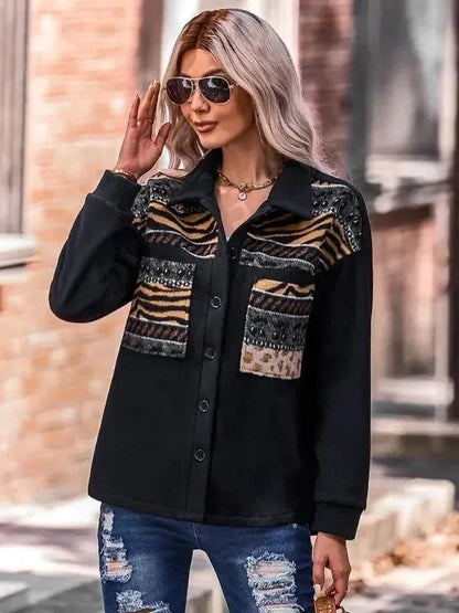 Stylish Women's Coat Patchwork V-Neck Modern