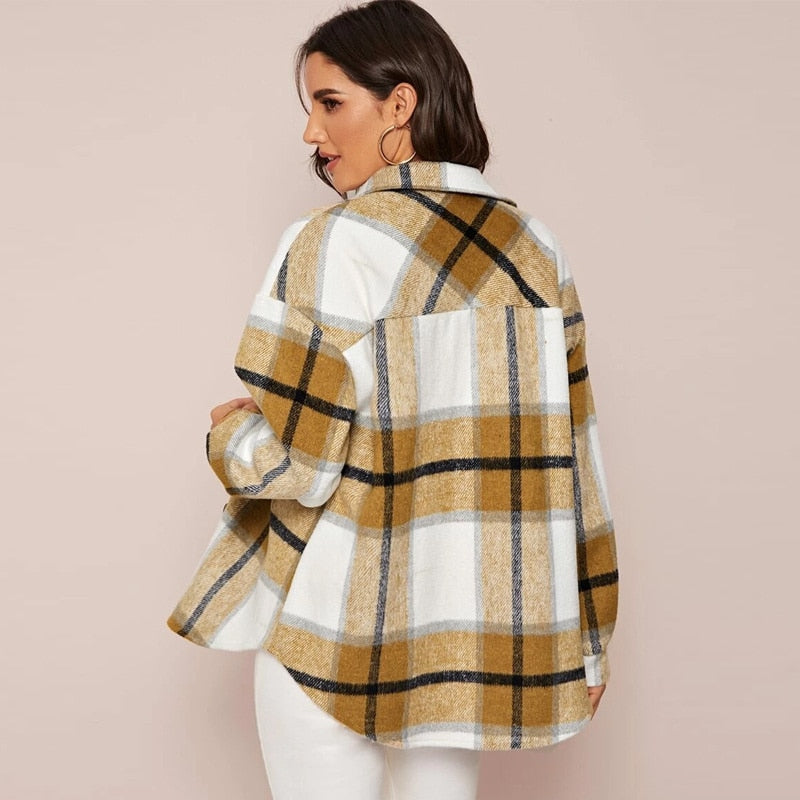 Modische Damen Jacke Karo Chic Casual - IdealeKleiden