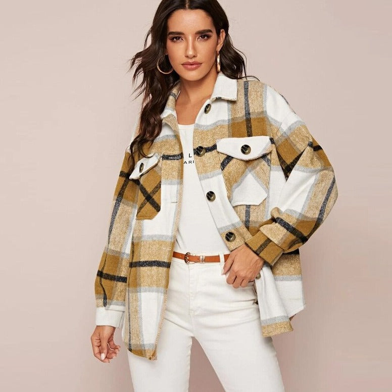 Stylish Women's Plaid Chic Casual Jacket