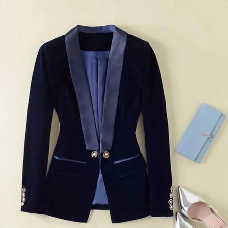 Elegant Women's Velvet V-Neck Blazer