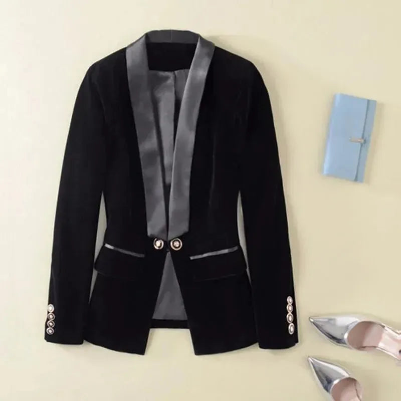 Elegant Women's Velvet V-Neck Blazer