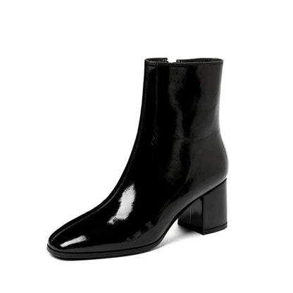 Fashionable women's patent leather ankle boots