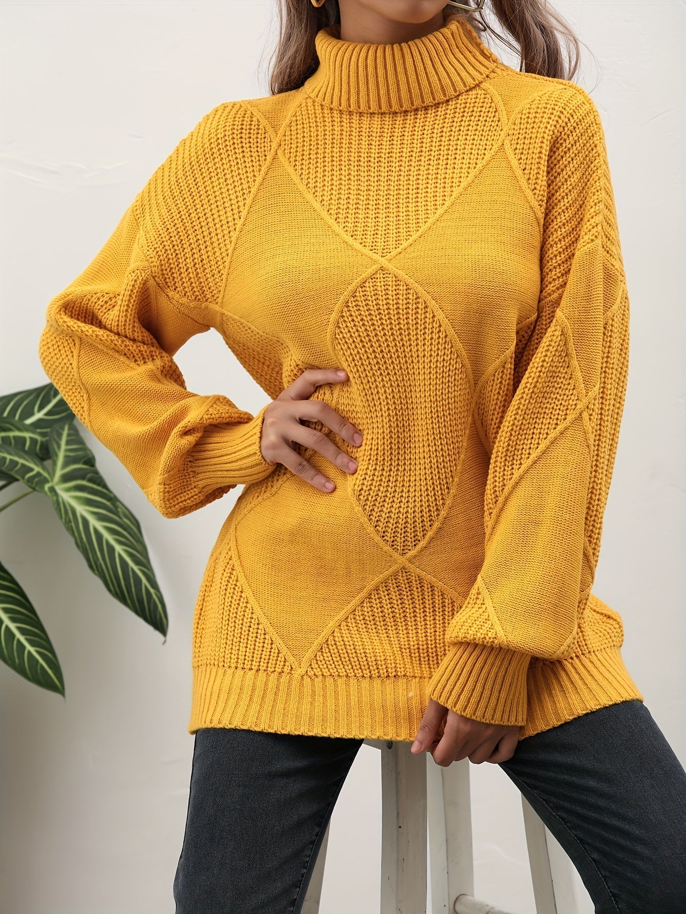 Fashionable Solid Color Turtleneck Style Sweater