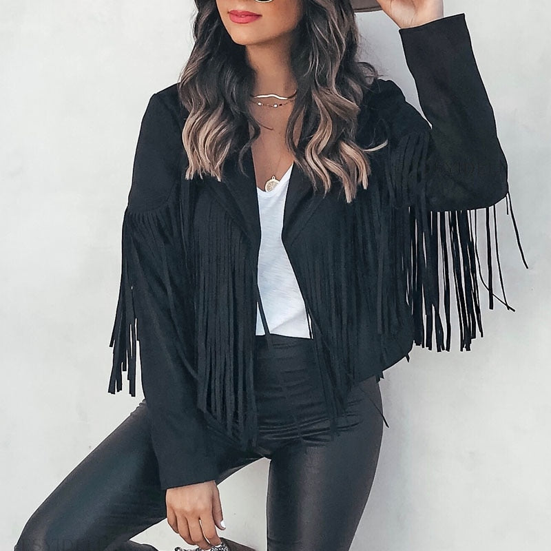 Modische Damenjacke Wildleder Fransen Look - IdealeKleiden