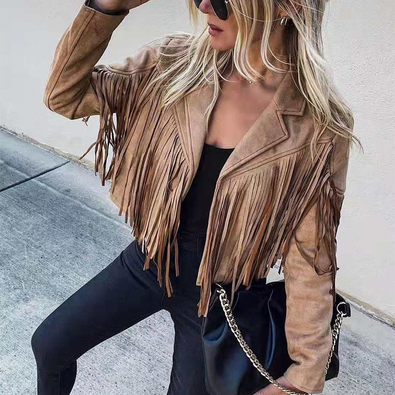 Stylish Women's Jacket Suede Fringe Look
