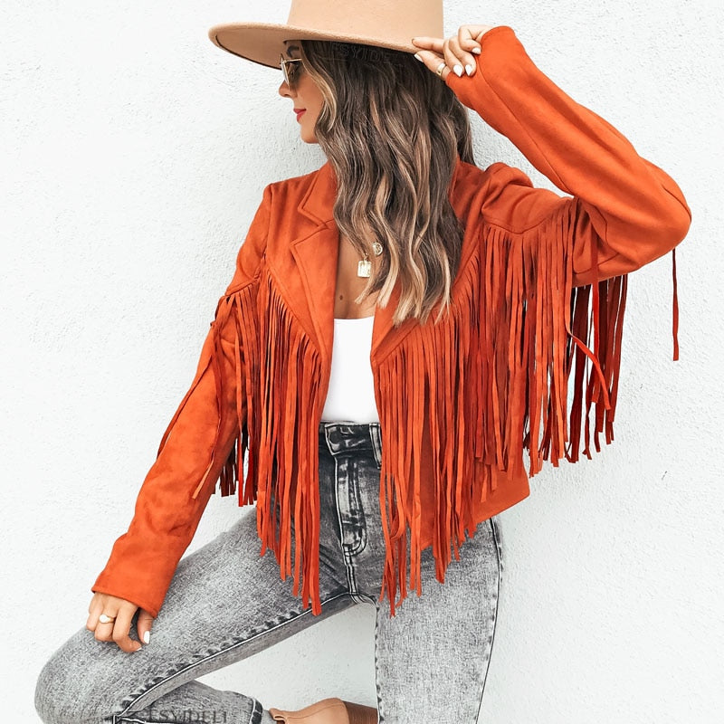 Stylish Women's Jacket Suede Fringe Look