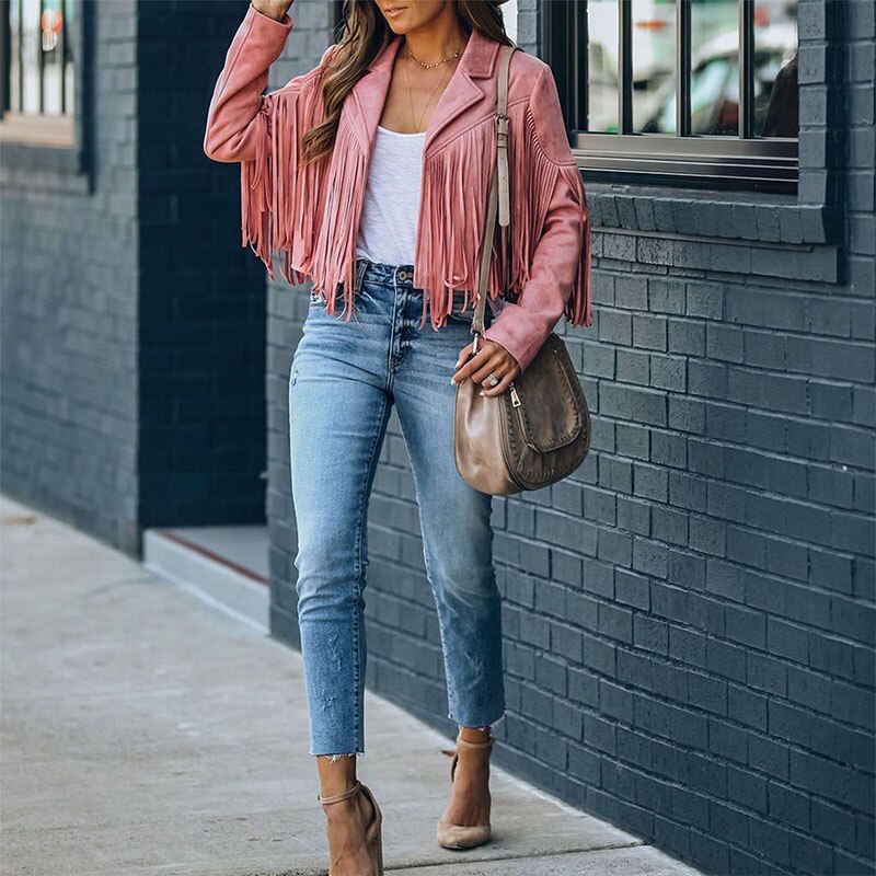 Stylish Women's Jacket Suede Fringe Look