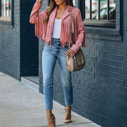 Stylish Women's Jacket Suede Fringe Look