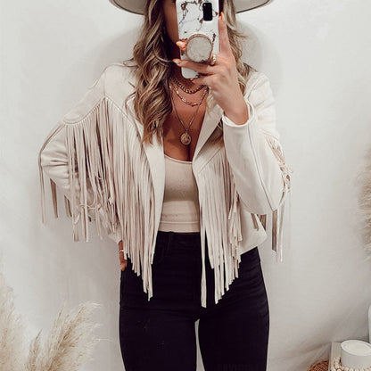 Stylish Women's Jacket Suede Fringe Look