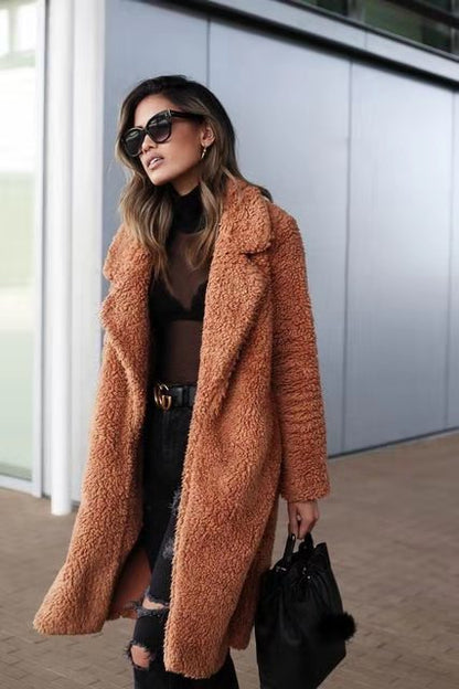 Mode Damen Teddyjacke Lang Warm Elegant
