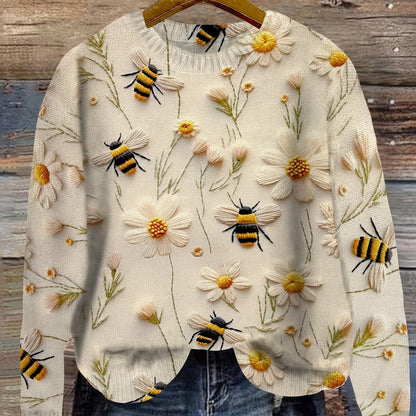 Fashionable Women's Sweaters Bee Pattern
