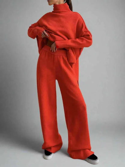 Knitting set with high collar and jogging bottoms