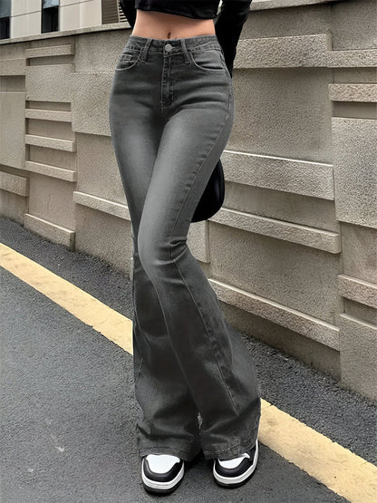 High-Waisted Women's Jeans with Flare Leg and Stretch