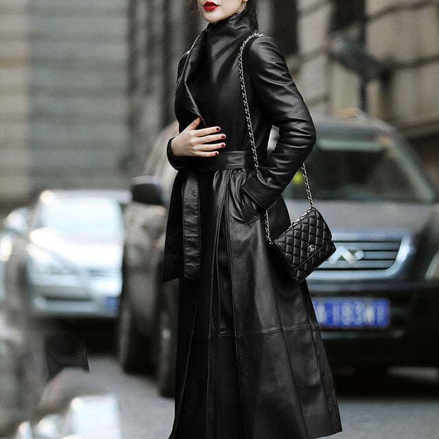 Faux Leather Coat for Women, Elegant Black