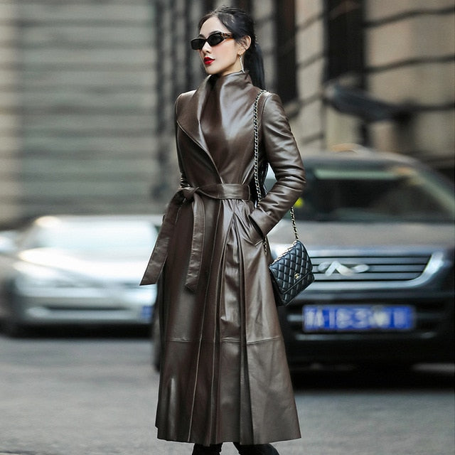Faux Leather Coat for Women, Elegant Black