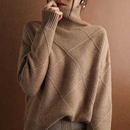 Stylish Turtleneck Sweater Geometric Design