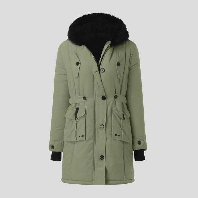 Ladies' Casual Parka with Black Faux Fur Hood