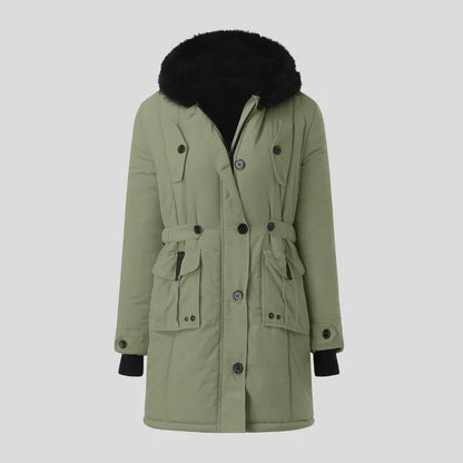 Ladies' Casual Parka with Black Faux Fur Hood