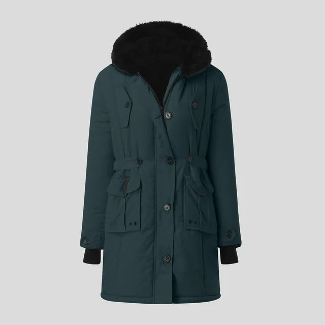 Ladies' Casual Parka with Black Faux Fur Hood