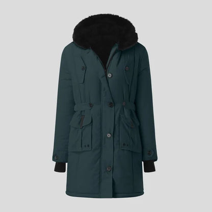 Ladies' Casual Parka with Black Faux Fur Hood