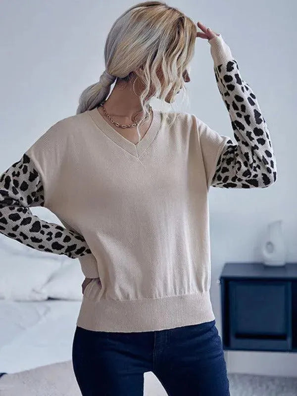 Stylish women's sweaters with wild-print sleeves