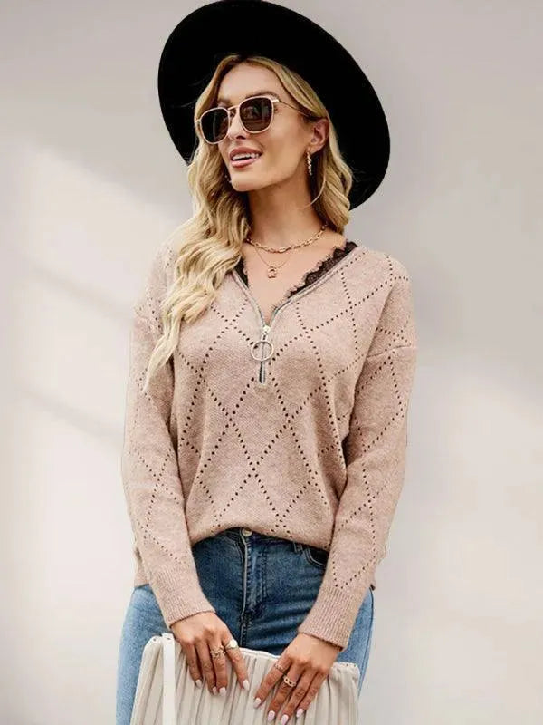 Elegant Women's Top | Zipper Pullover Top Modern