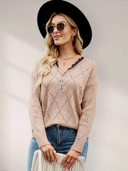 Elegant Women's Top | Zipper Pullover Top Modern